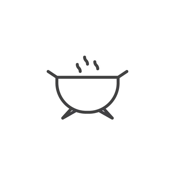 Cauldron with boiling water line icon — Stock Vector