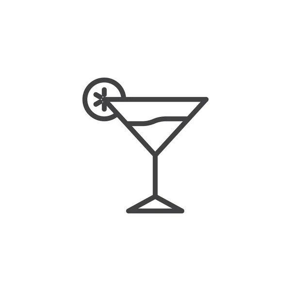 Verre à cocktail avec icône de ligne de citron vert — Image vectorielle