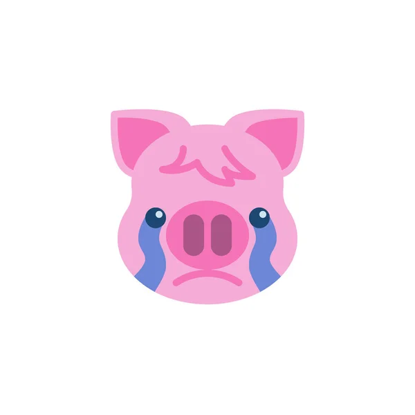 Forte pianto piggy faccia emoji icona piatta — Vettoriale Stock