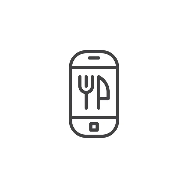 Mobile food delivery app screen line icon