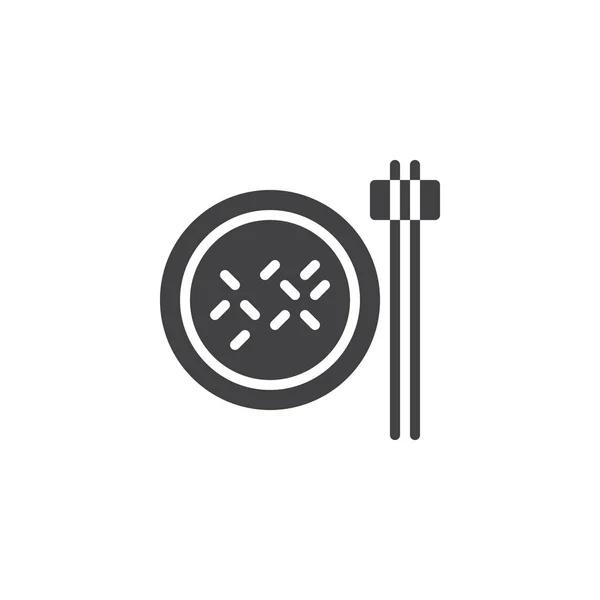 Placa de arroz y palillos vector icono — Vector de stock