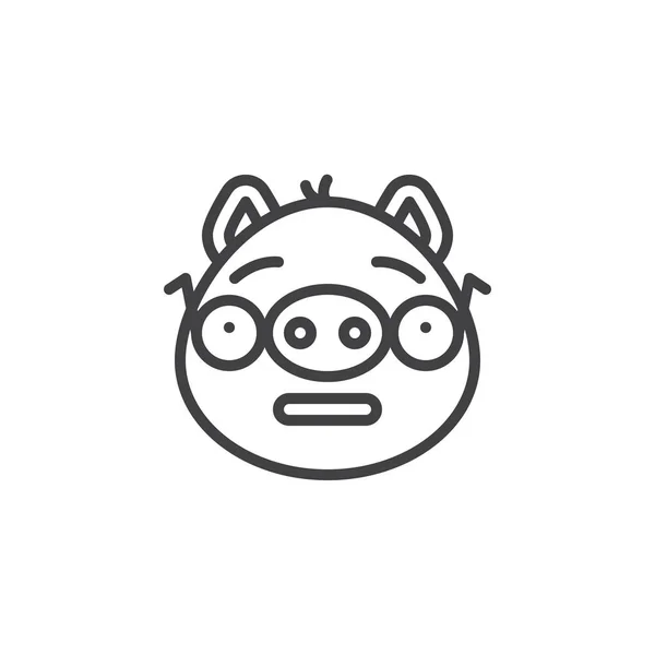 Piggy nerd cara emoticono icono de línea — Vector de stock