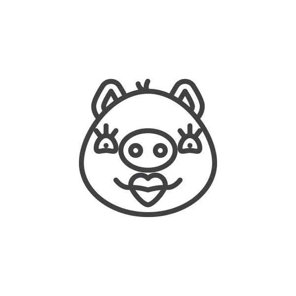 Piękno Piggy twarz emotikon ikona linii — Wektor stockowy
