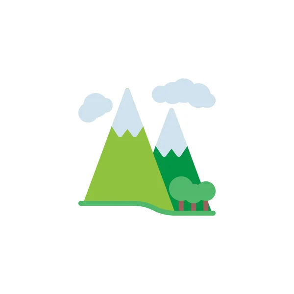Montanha floresta e nuvens plana ícone — Vetor de Stock