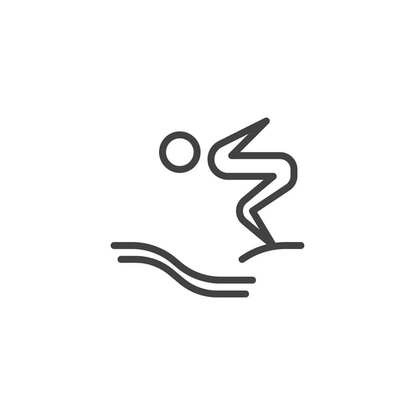 Jumping from a dive board into the water line icon — Stock Vector
