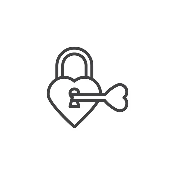 Heart padlock with key line icon — Stock Vector