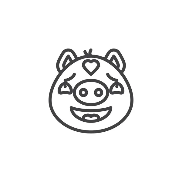 Piggy en el amor cara emoticono icono de línea — Archivo Imágenes Vectoriales