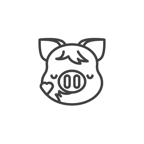 Piggy Face fúj egy csókot Emoji vonal ikon — Stock Vector