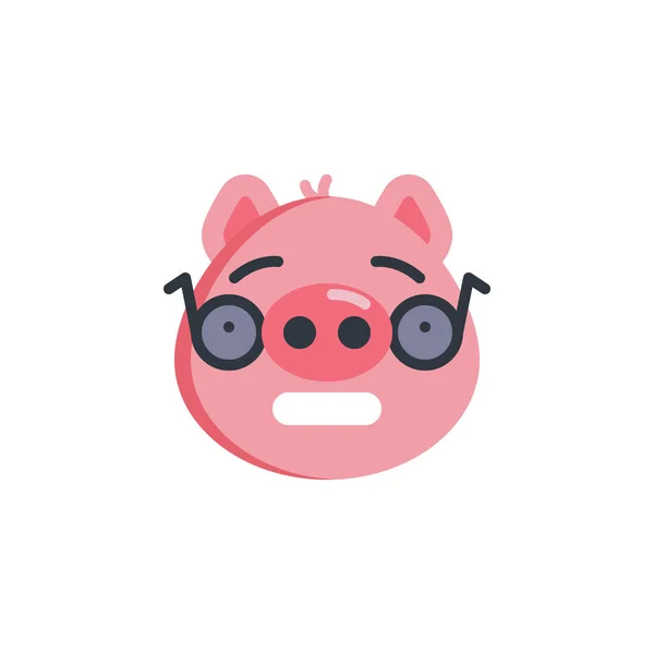 Piggy nerd cara emoticono icono plano — Vector de stock