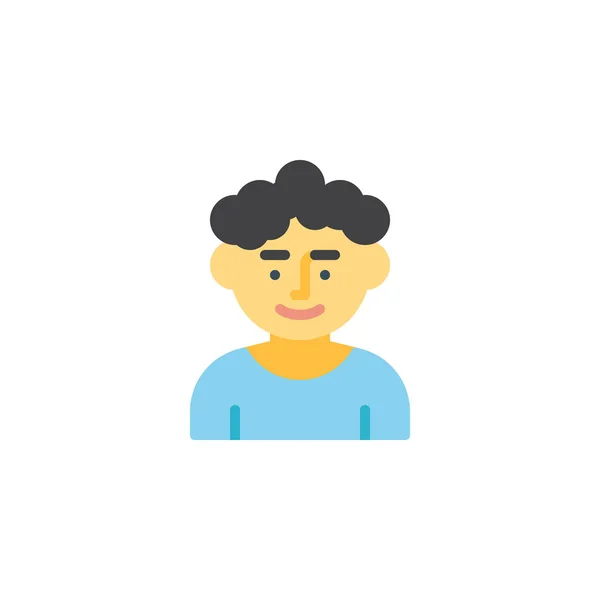 Joven con el pelo rizado icono plano — Vector de stock