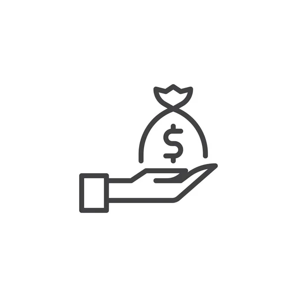 Dollar geld zak op de Handlijn icoon — Stockvector