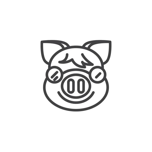 Faccia di piggy sorridente con l'icona della linea di occhiali da sole Emoji — Vettoriale Stock