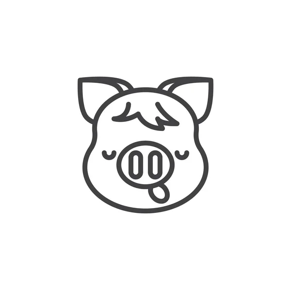 Slaperige Piggy face Emoji lijn icoon — Stockvector