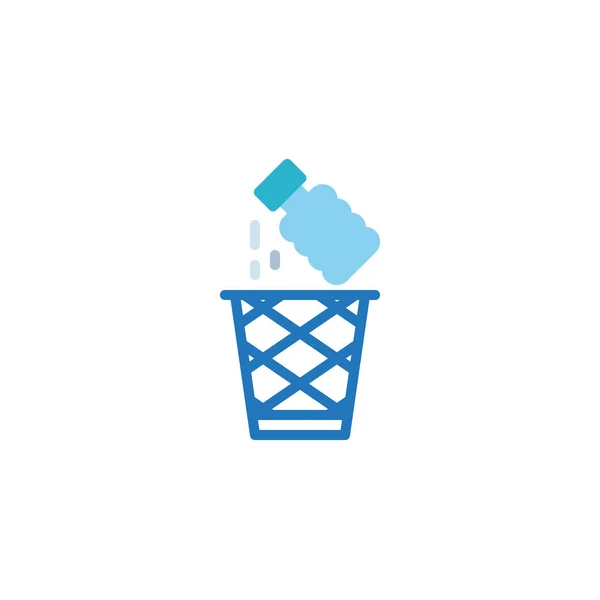 Garrafa de plástico e cesta de lixo ícone plano — Vetor de Stock