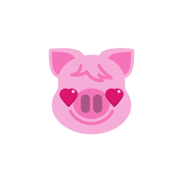 心の目で笑顔の子豚の顔絵文字フラットアイコン — ストックベクタ