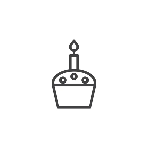 Gâteau muffin avec icône de ligne de bougie — Image vectorielle