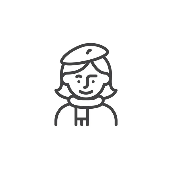 Mujer artista avatar carácter línea icono — Vector de stock