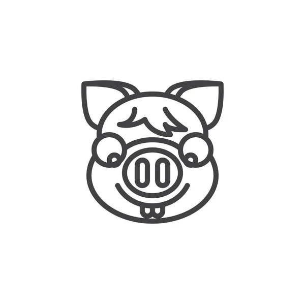 Piggy nerd faccia emoji linea icona — Vettoriale Stock