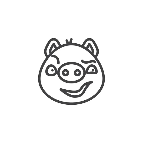 Piggy cara astuta icono de línea emoticono — Vector de stock