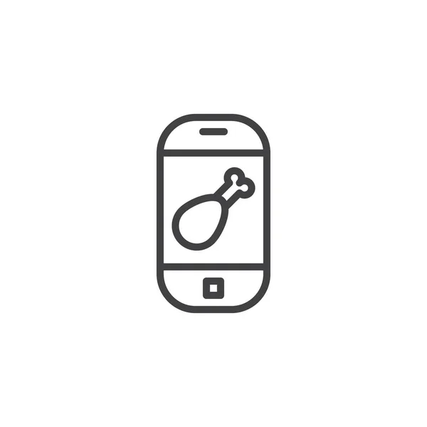 Comida ordenar teléfono móvil icono de la línea de pantalla — Vector de stock