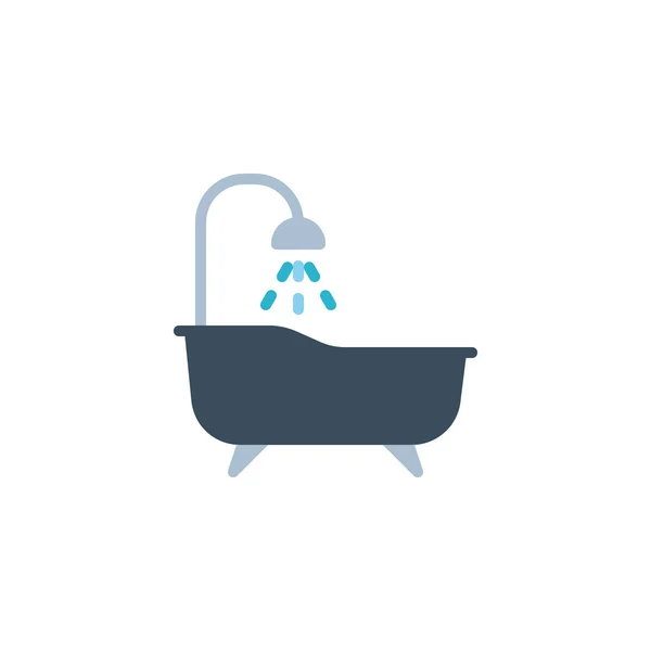 Bañera y ducha icono plano — Vector de stock