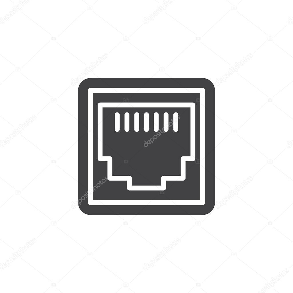 LAN network port vector icon. filled flat sign for mobile concept and web design. Ethernet port socket glyph icon. Symbol, logo illustration. Pixel perfect vector graphics