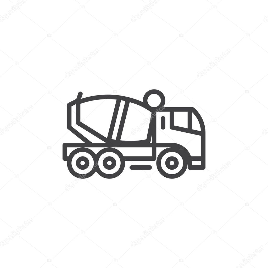 Concrete mixer truck line icon. linear style sign for mobile concept and web design. Concrete Delivery Truck outline vector icon. Symbol, logo illustration. Pixel perfect vector graphics