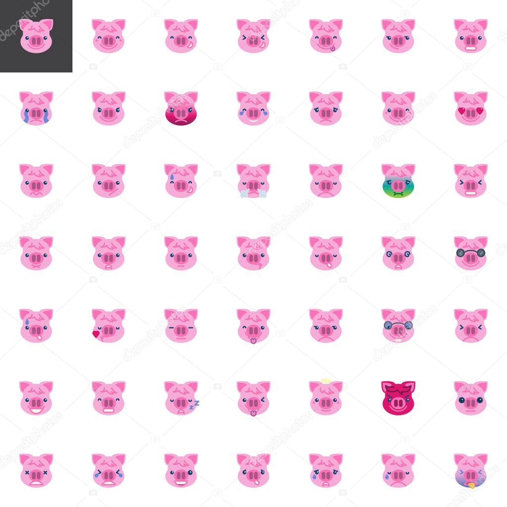 Piggy Face Emoji elements collection