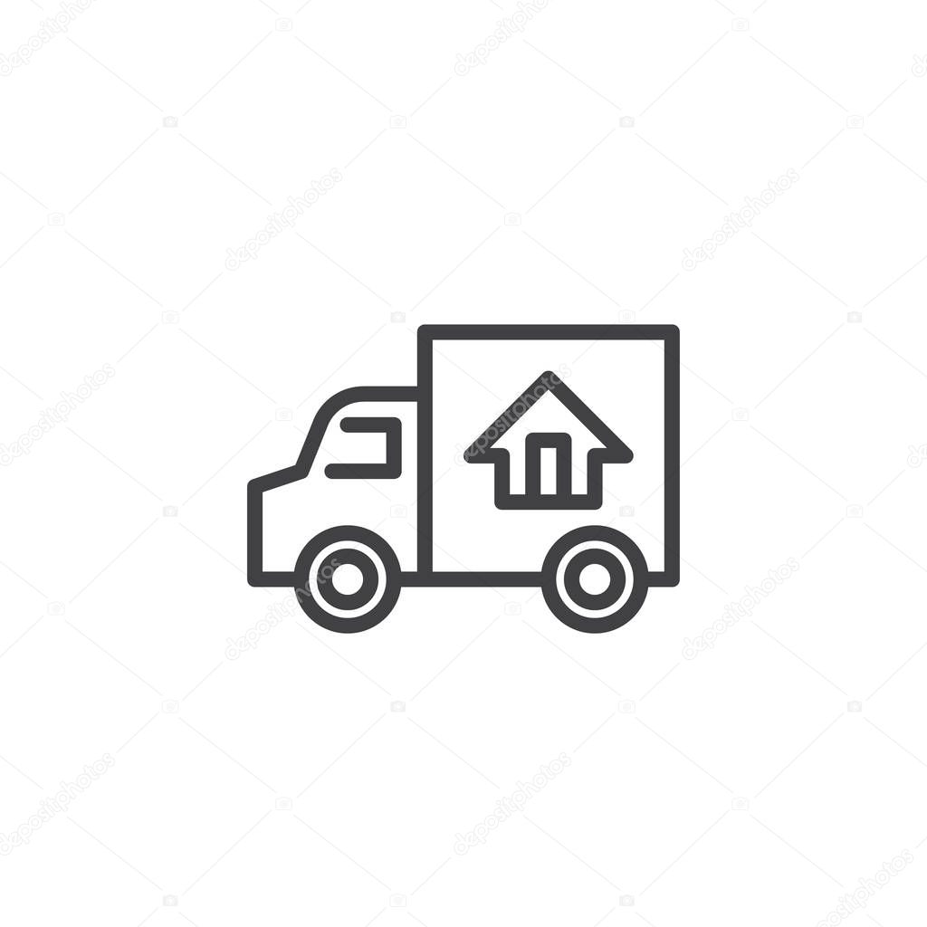 Door To Door Delivery Line Icon Truck Transporting A House Linear Style Sign For Mobile Concept And Web Design Fast Shipping Delivery Truck Outline Vector Icon Symbol Logo Illustration Premium Vector