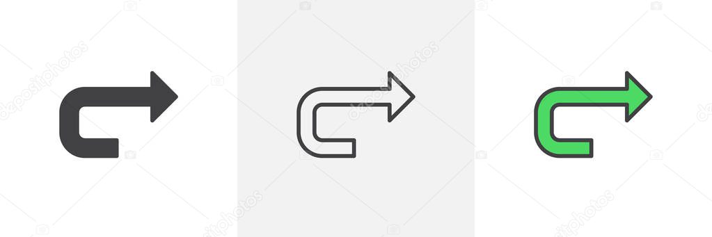Forward arrow icon. Line, glyph and filled outline colorful version, redo arrows outline and filled vector sign. Symbol, logo illustration. Different style icons set. Pixel perfect vector graphics