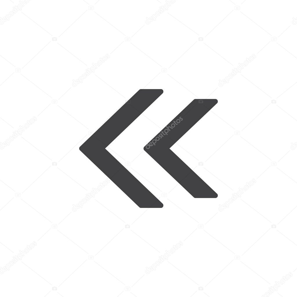 Double left arrow vector icon. filled flat sign for mobile concept and web design. Rewind double arrows glyph icon. Symbol, logo illustration. Pixel perfect vector graphics