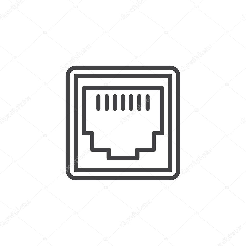 LAN network port line icon. linear style sign for mobile concept and web design. Ethernet port socket outline vector icon. Local area connector symbol, logo illustration. Pixel perfect vector graphics