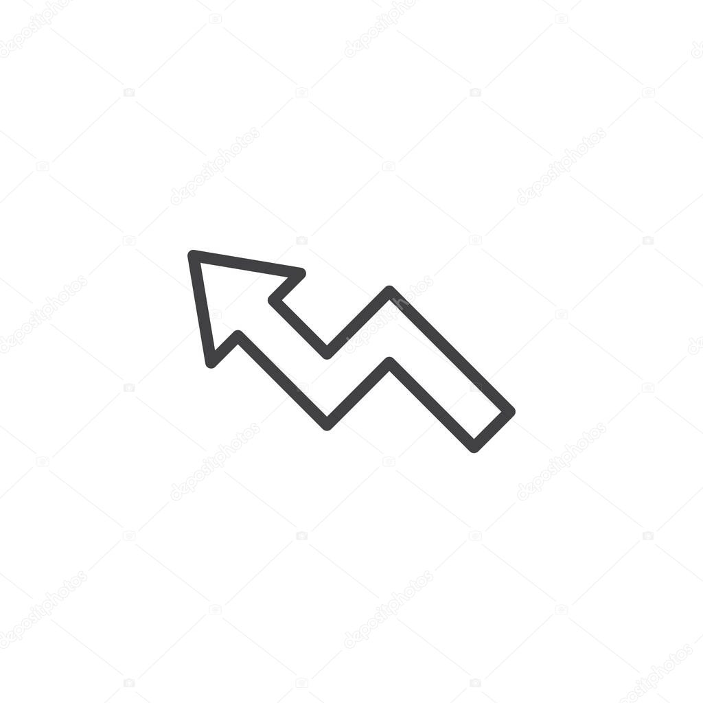 Zig zag arrow left line icon. linear style sign for mobile concept and web design. Arrow upward outline vector icon. Symbol, logo illustration. Pixel perfect vector graphics