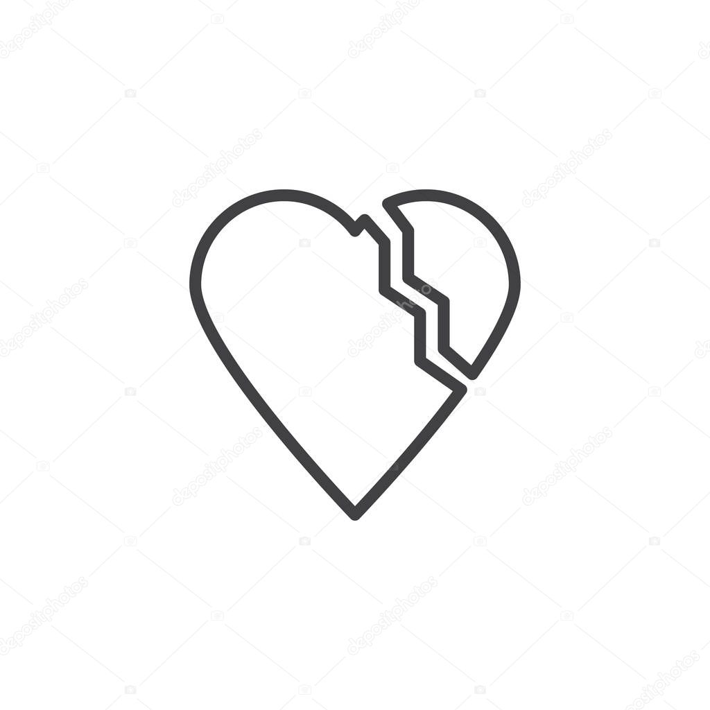 Break up Love line icon. linear style sign for mobile concept and web design. Broken heart outline vector icon. Valentines day symbol, logo illustration. Pixel perfect vector graphics