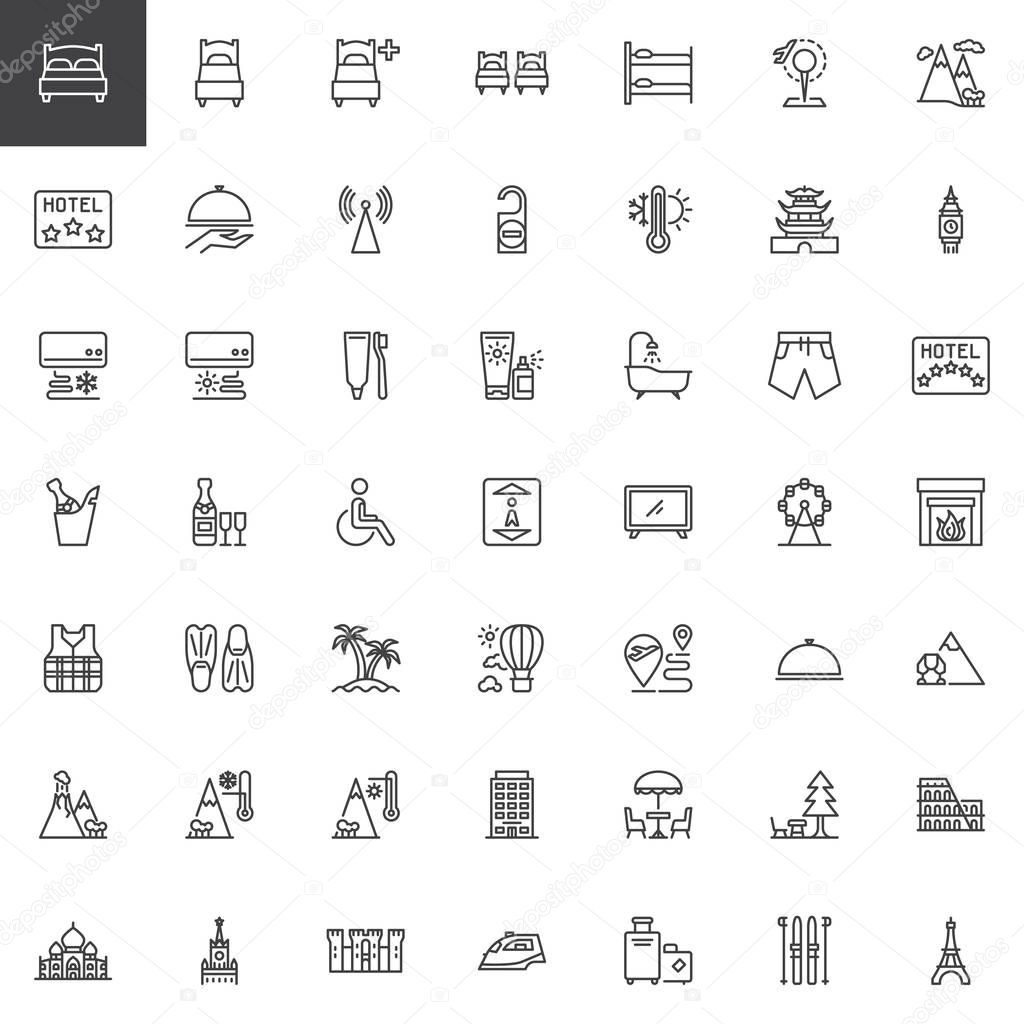 Travel and vacation line icons set