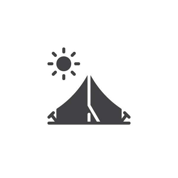 Camping tent and sun vector icon — Stock Vector
