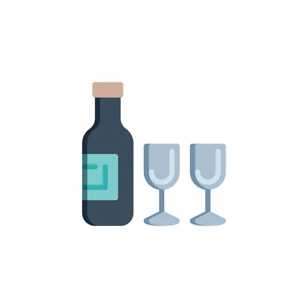 Bottle of wine and glasses flat icon — Stock Vector