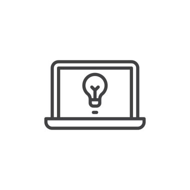Ligth ampul çizgi simgesi ile Dizüstü bilgisayar
