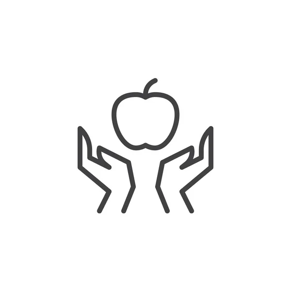 Ręce z ikoną linii jabłko — Wektor stockowy