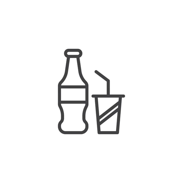 Bouteille de soda et tasse en papier avec icône de ligne de paille — Image vectorielle