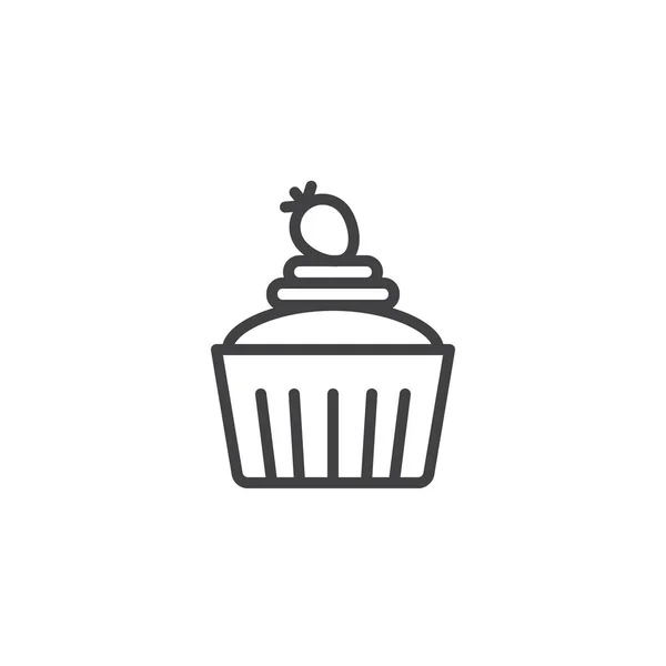 Cupcake mit Erdbeerlinie-Symbol — Stockvektor