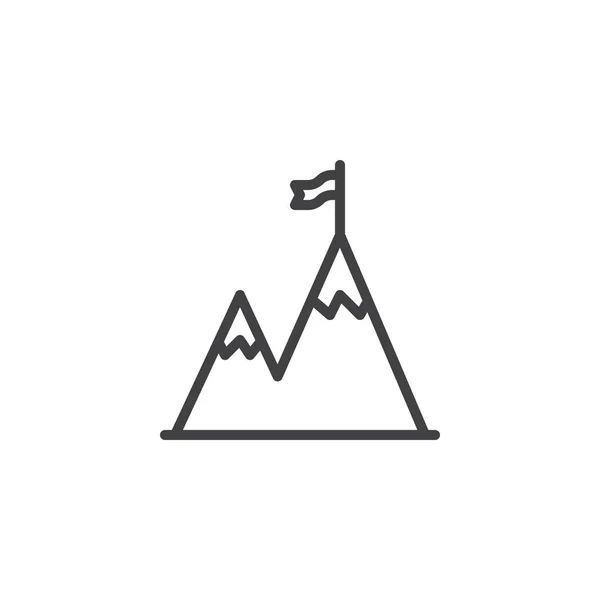 Mountain peak with flag line icon — Stock Vector