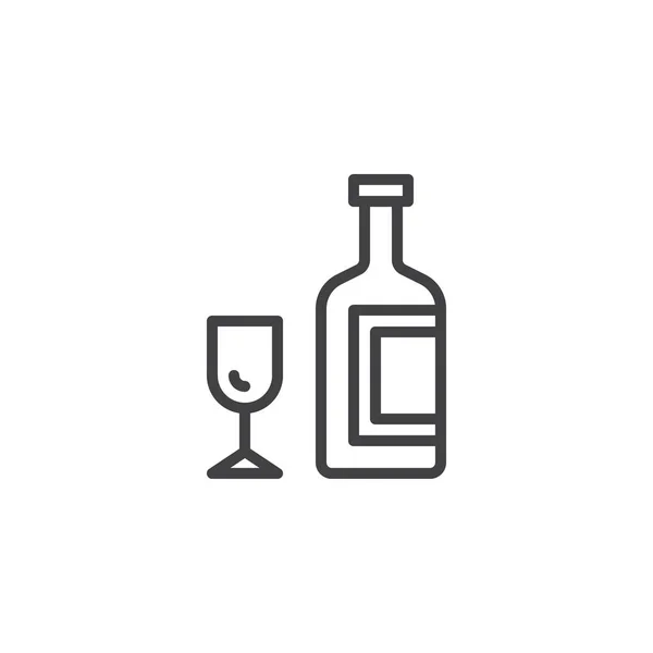 Garrafa de vinho com ícone de linha de vidro —  Vetores de Stock