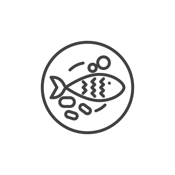 Icono de línea de vista superior de pescado frito — Vector de stock