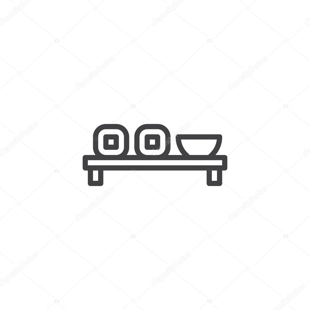 Sushi roll and soy sauce line icon