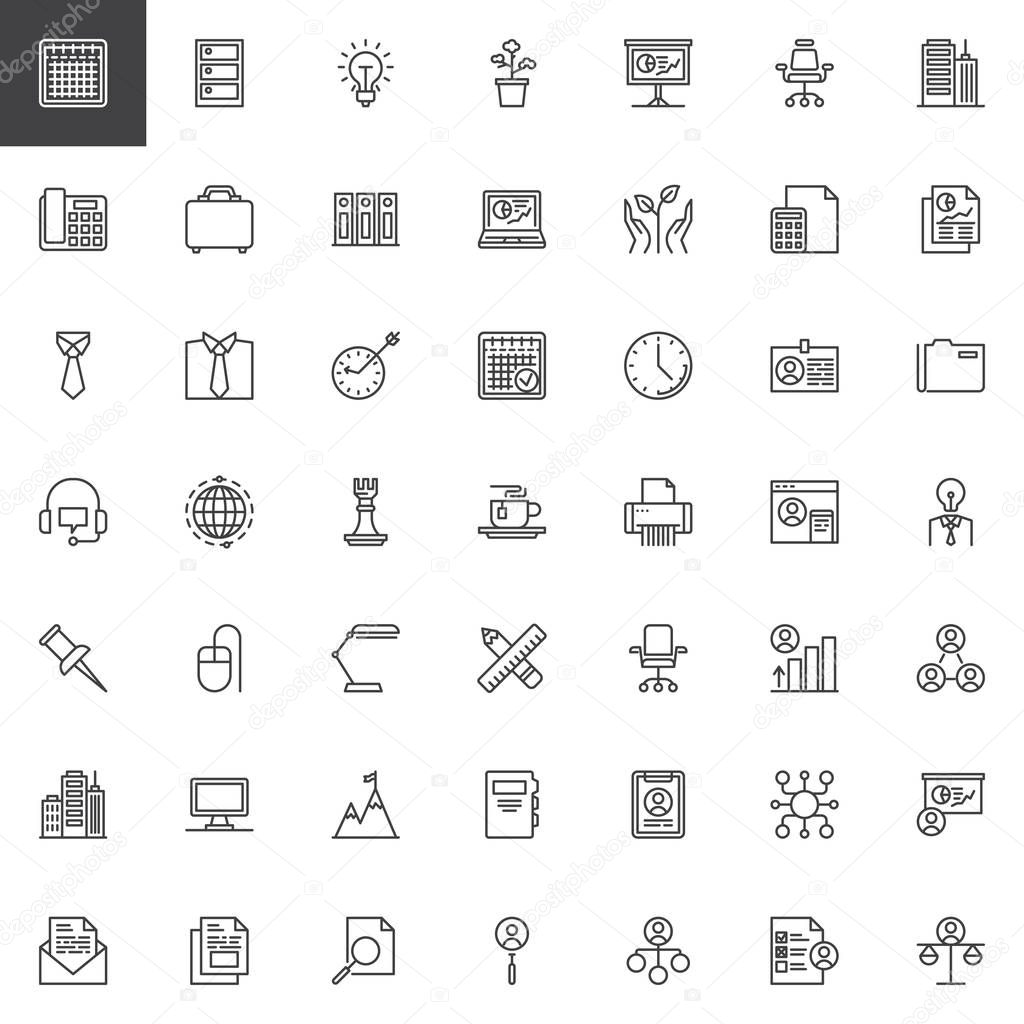 Office and corporate business line icons set