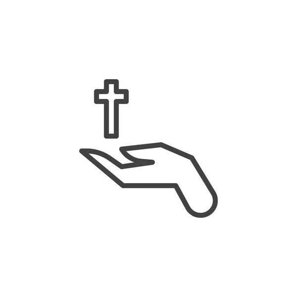Hand with holy cross line icon — Stock Vector