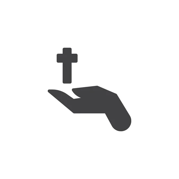 Mano con icono de vector de cruz santa — Vector de stock