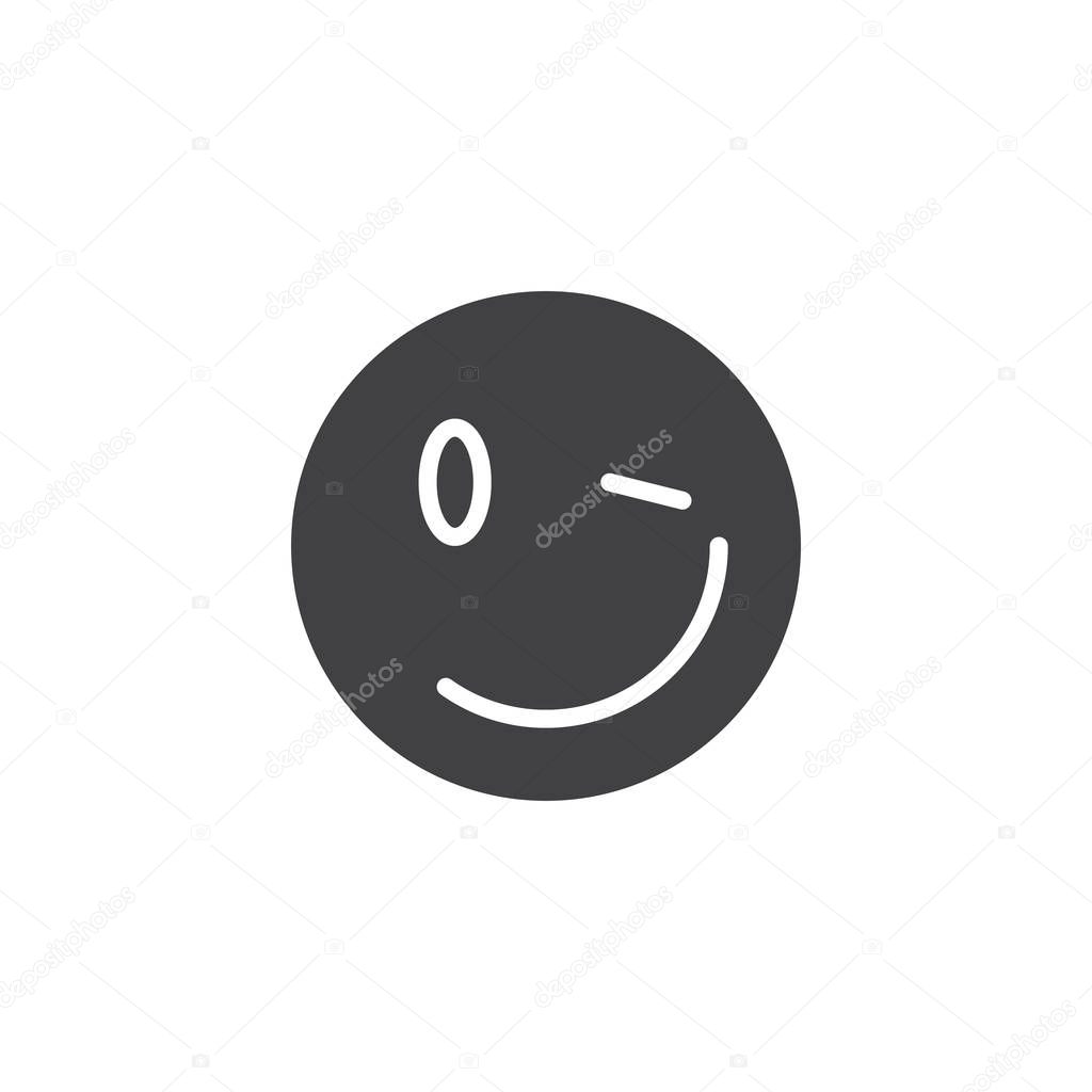 Winking Face emoji vector icon. filled flat sign for mobile concept and web design. Wink emoticon glyph icon. Symbol, logo illustration. Vector graphics
