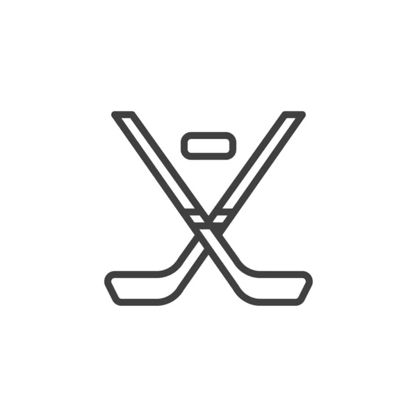 Palos de hockey cruzados y el icono de la línea de disco — Vector de stock